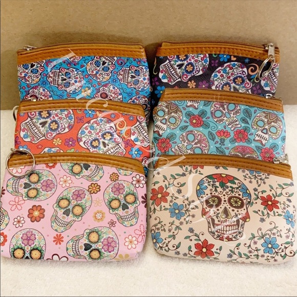 Sugar Skull Coin Purse W/ Keychain - Picture 2 of 4